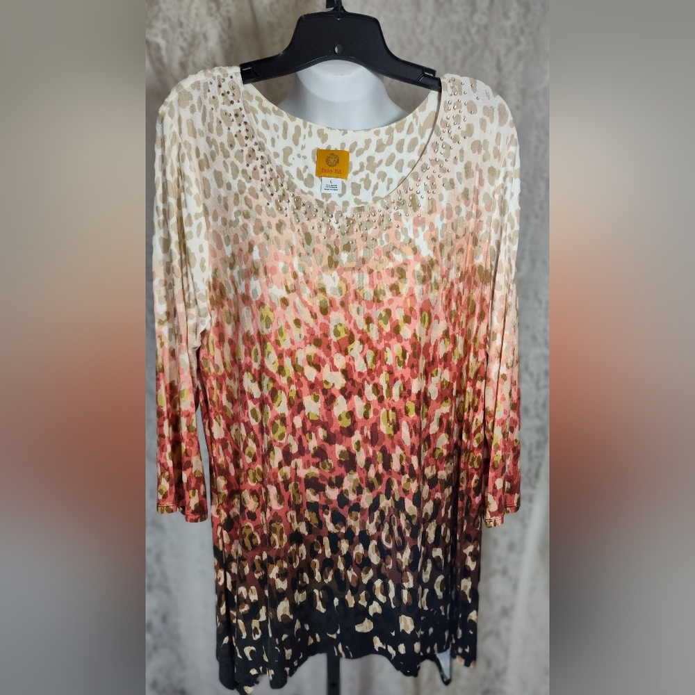 Ruby Rd Leopard Ombre Tunic in Cream, Brown Gold Rust Nwot